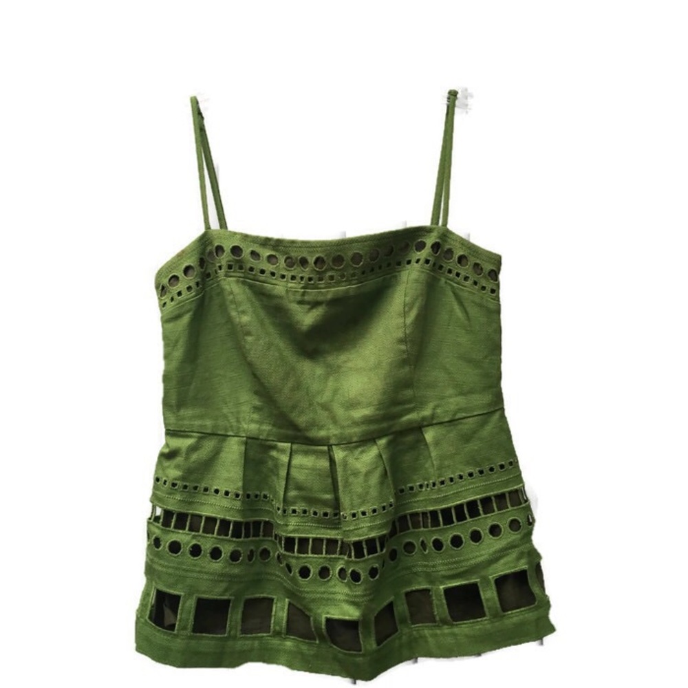 Maeve Green Peplum Spaghetti Strap Blouse
